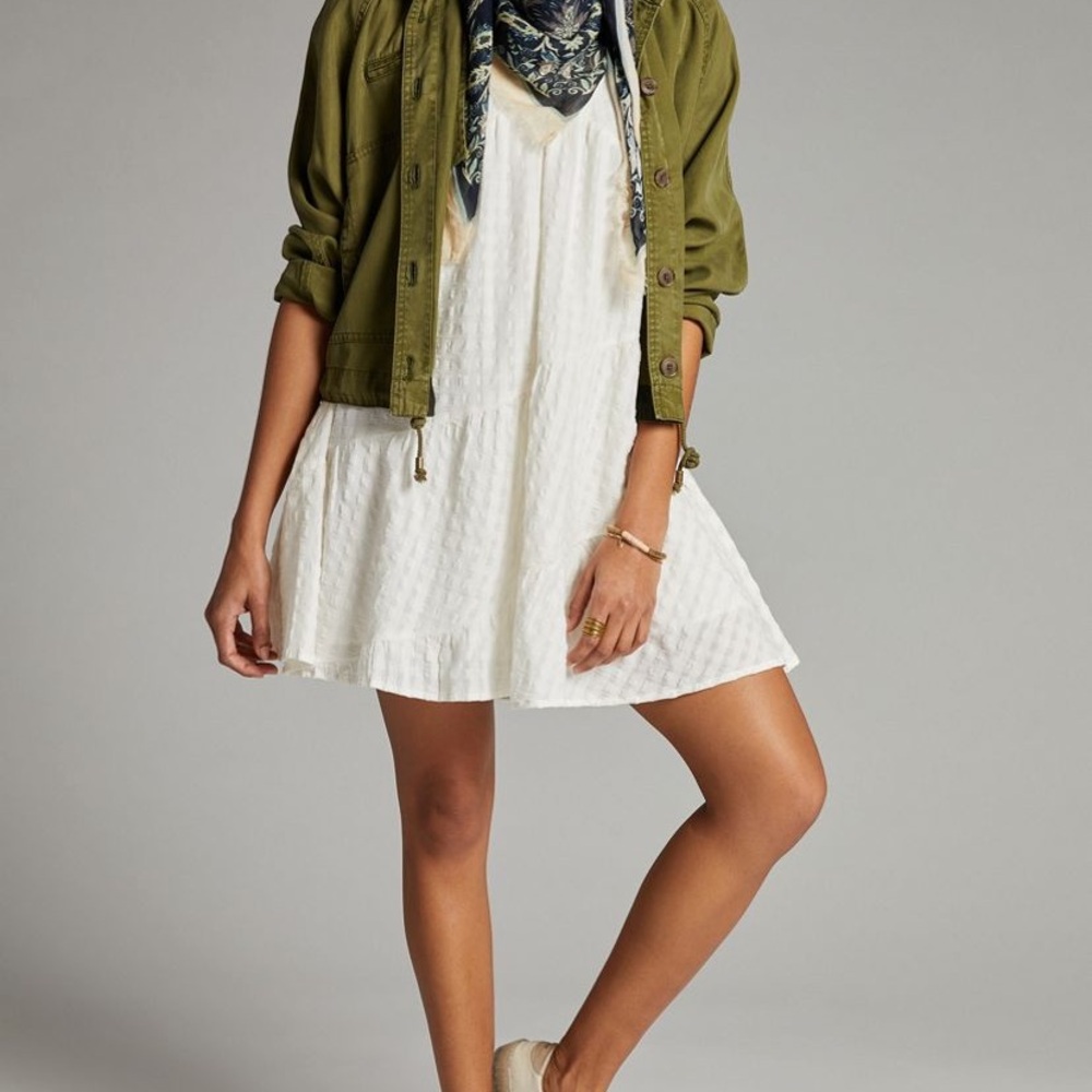 Anthropologie Maeve Juliet Tiered Tunic White Textured V-Neck Dress 1X